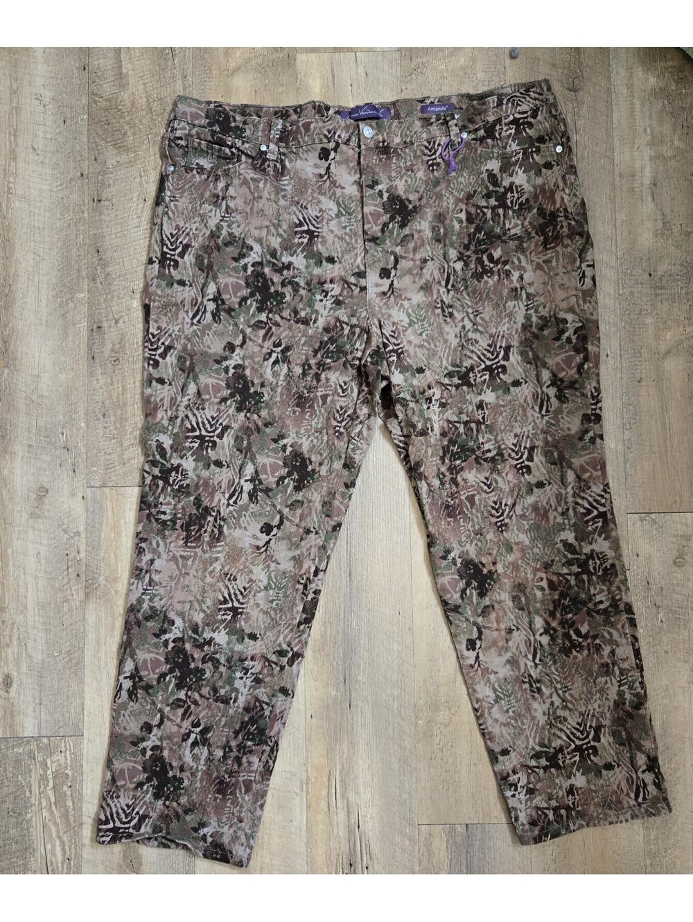 Gloria Vanderbilt Amanda High Rise Tapered Jeans Plus Size 24W Earth Tone Print
